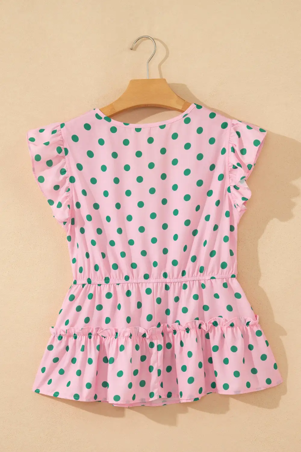 Ruffled V-Neck Dot Print Blouse