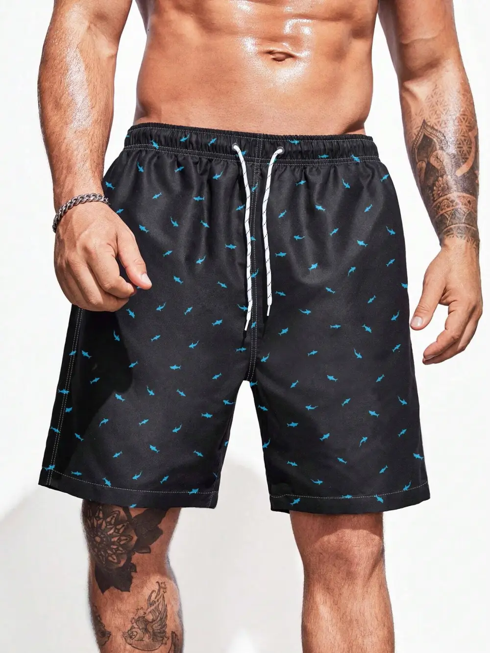 Men's Drawstring Allover Print Swim Trunks