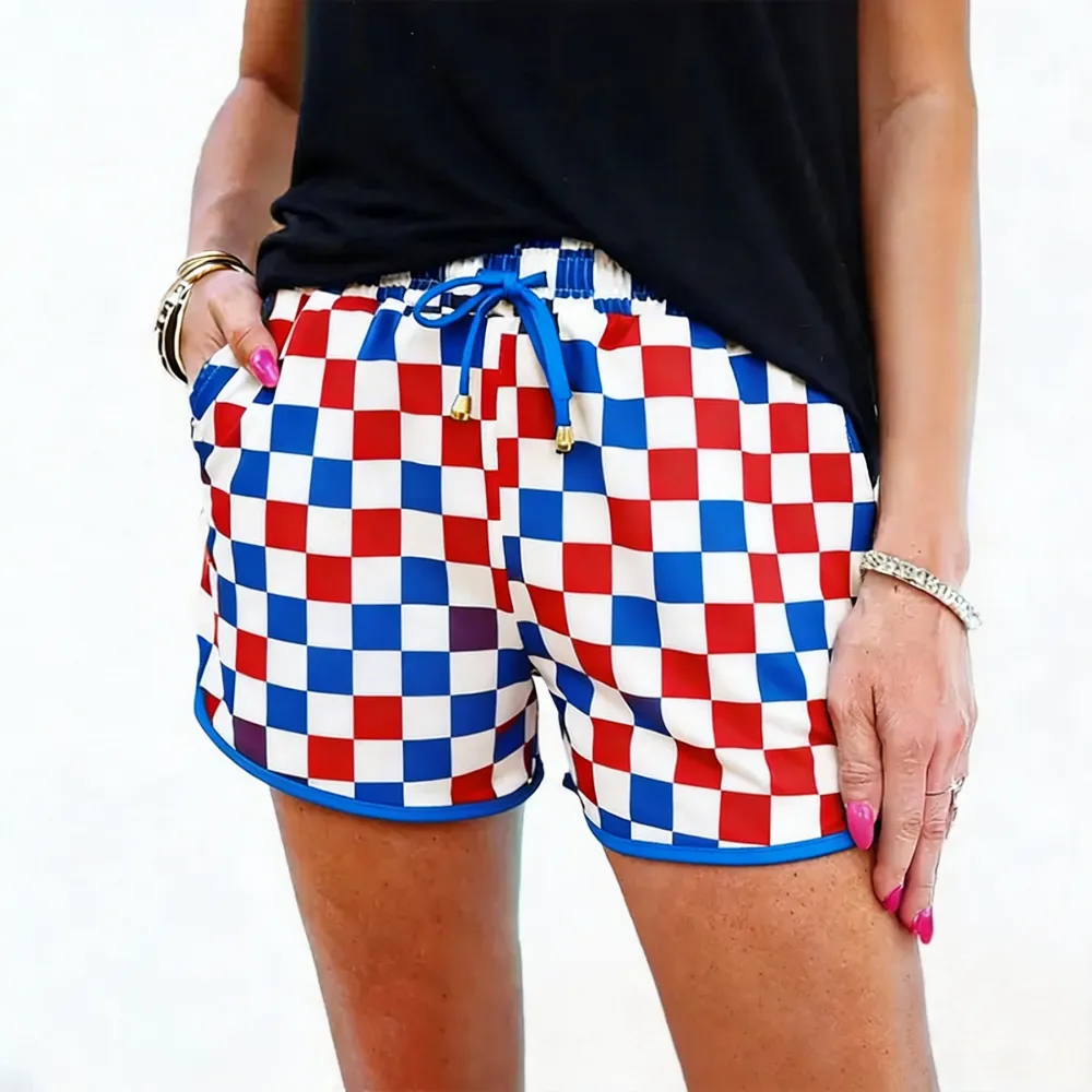 Women's Plaid Drawstring Elastic Waist Casual Shorts