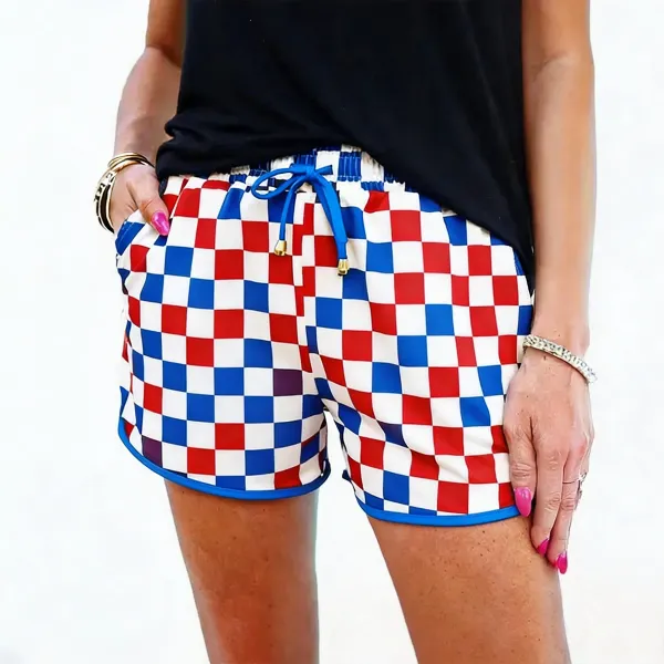 Women's Plaid Drawstring Elastic Waist Casual Shorts