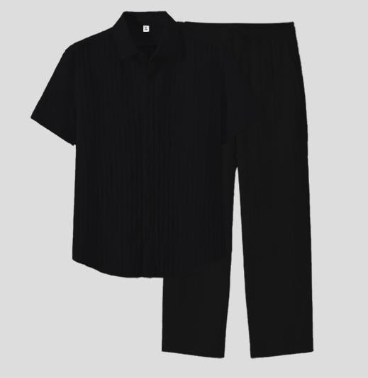 Men's Two-piece Suit Shirt and Elastic Waist Pants Set