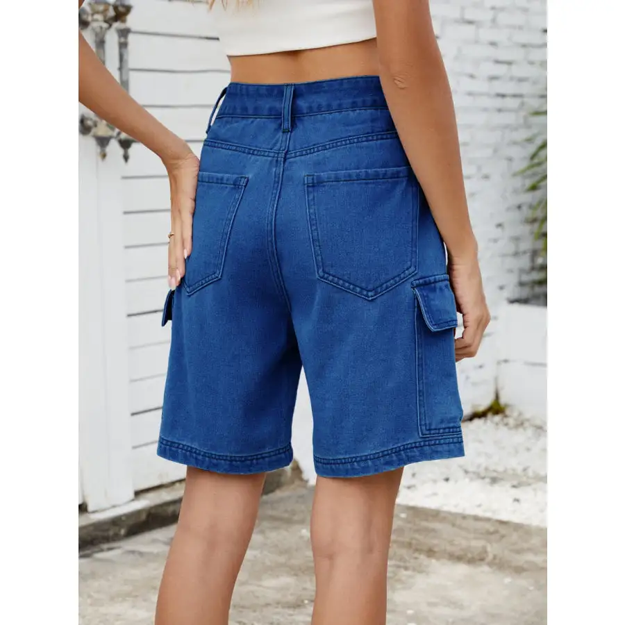 High Waist Denim Shorts with Cargo Pockets