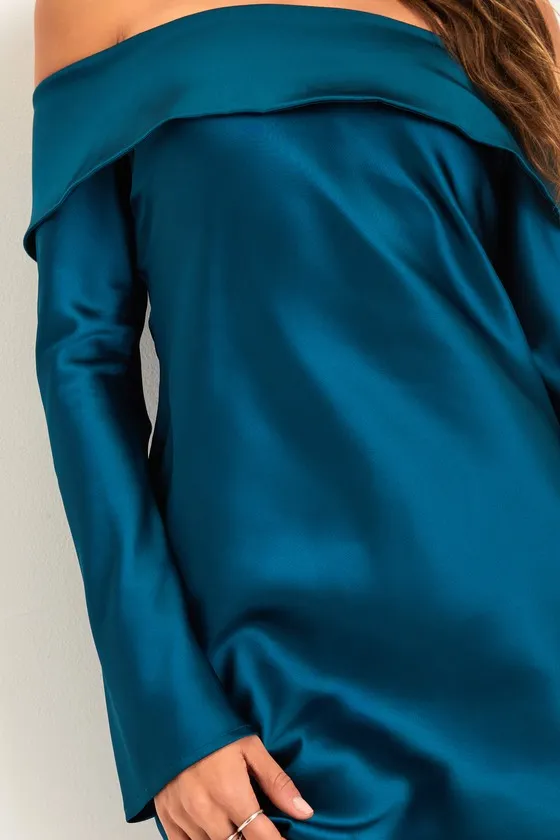 Luxurious Vision Light Yellow Satin Off-the-Shoulder Mini Dress