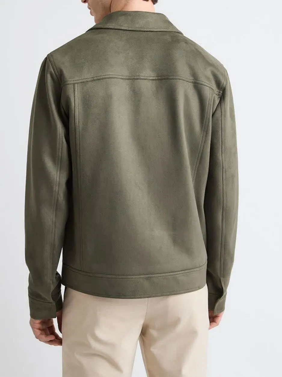 Olive Green Suede Like Utility Jacket