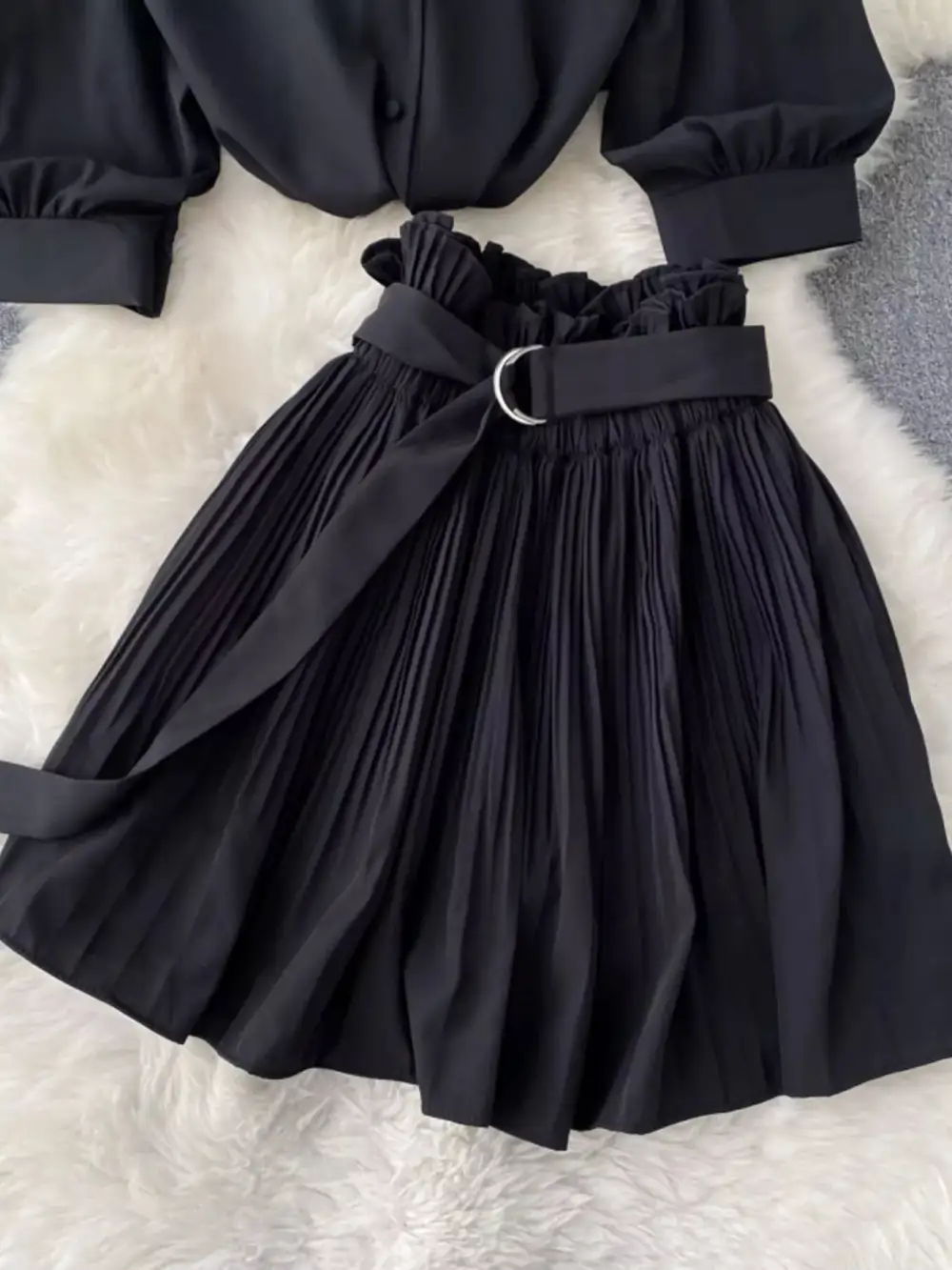 Puff Sleeve Pleated Coordinated Set
