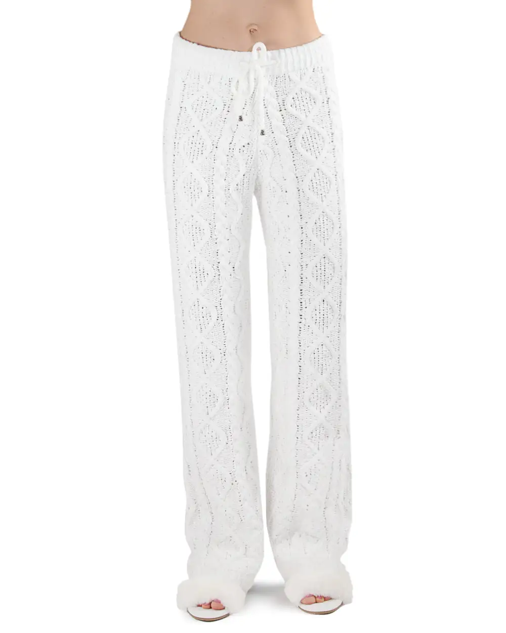 Cable Knit Marshmallow Plush Drawstring Pants