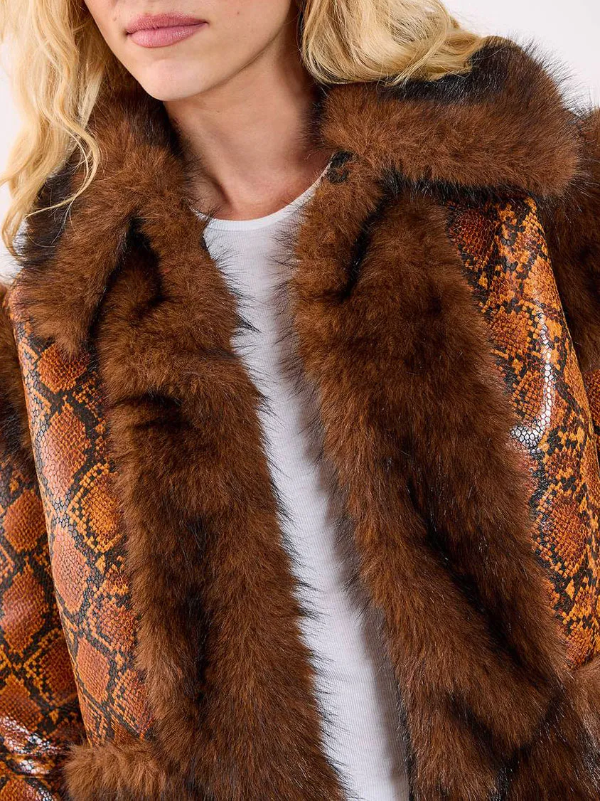 Women's Contrast Plaid Fuzzy Long Coat