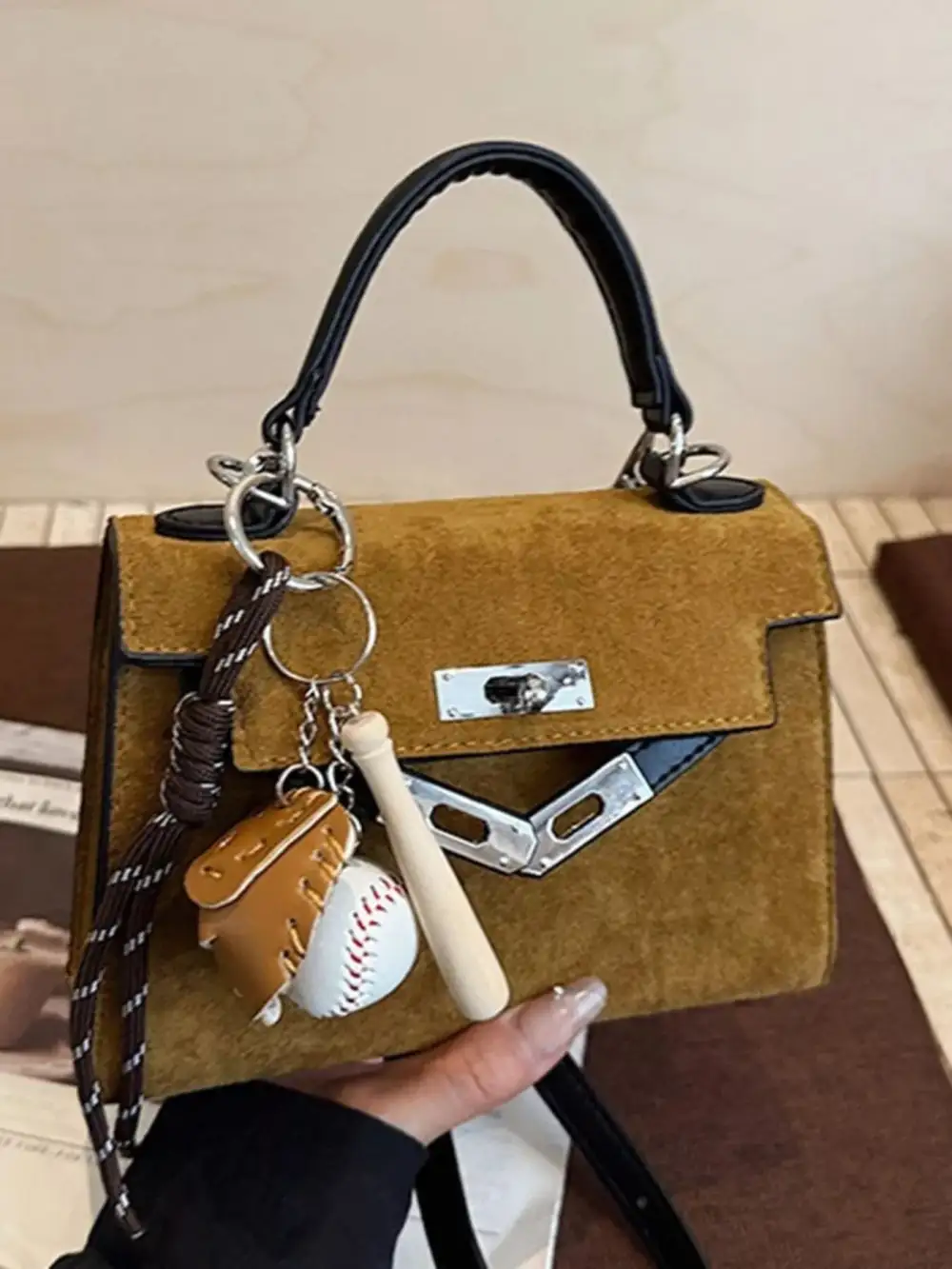Crossbody Bag with Baseball Charm