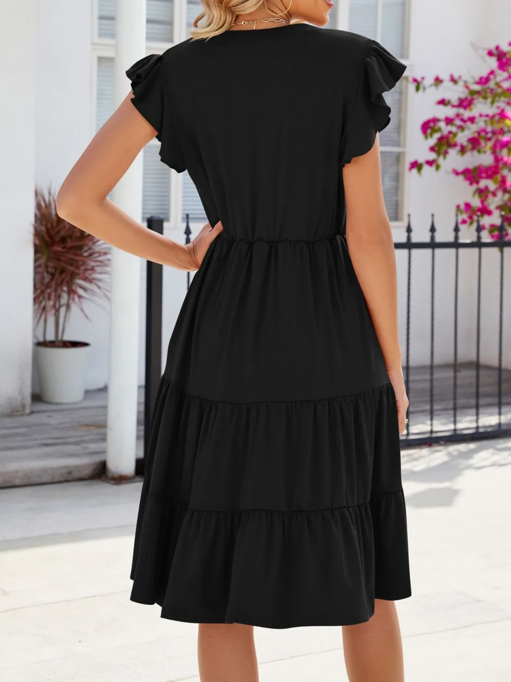 Clean Line Ruffle Tiered Midi Dress