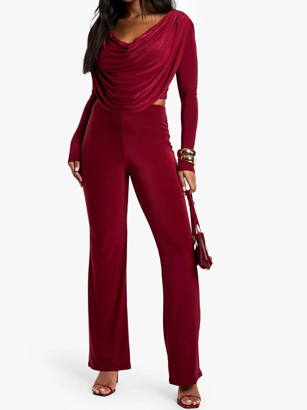BURGUNDY DRAPED CREW NECK CO-ORD
