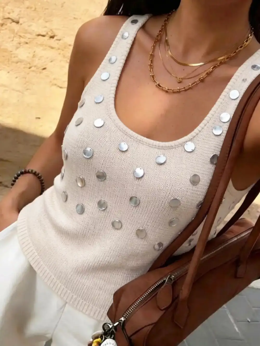 Scoop-Neck Sequined Tank Top