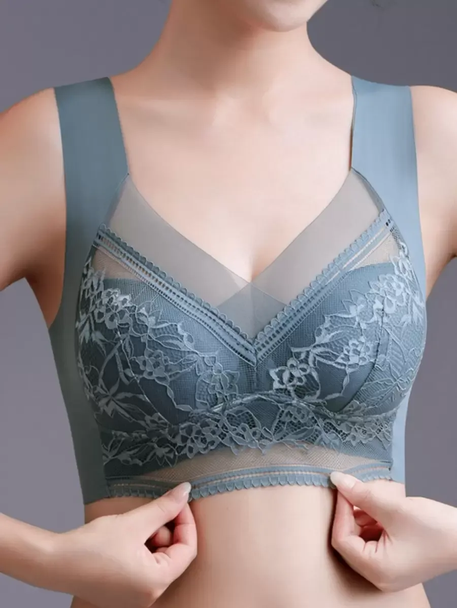 [6Pack]-Women'S Plain Contrast Lace BraSoftBreathable Push Up Bra U