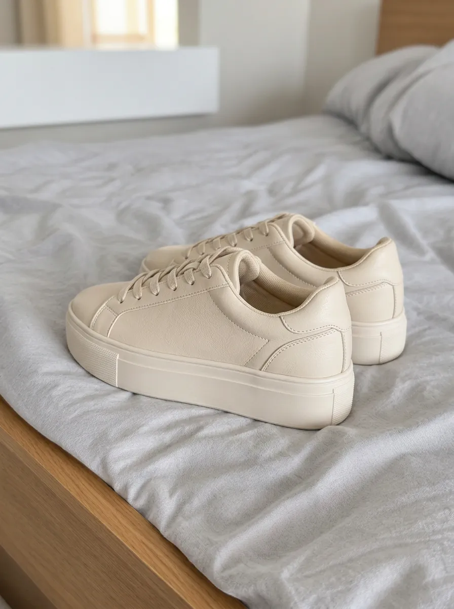 Women's Casual Beige Platform Sneakers