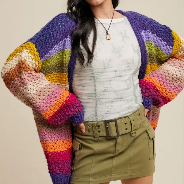 Modern Open Front Hand Crochet Crochet Chunky Knit Cardigan