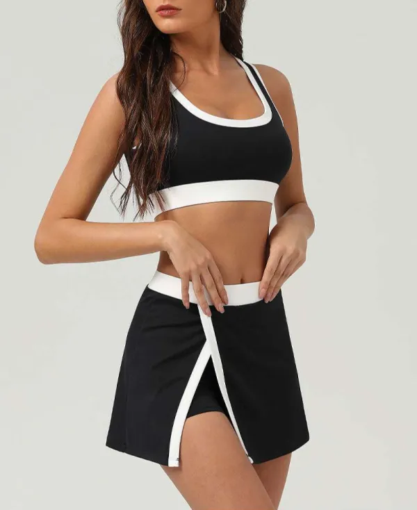 Contrast-Trim Quick-Dry Bra, Skort and Shorts Active Set
