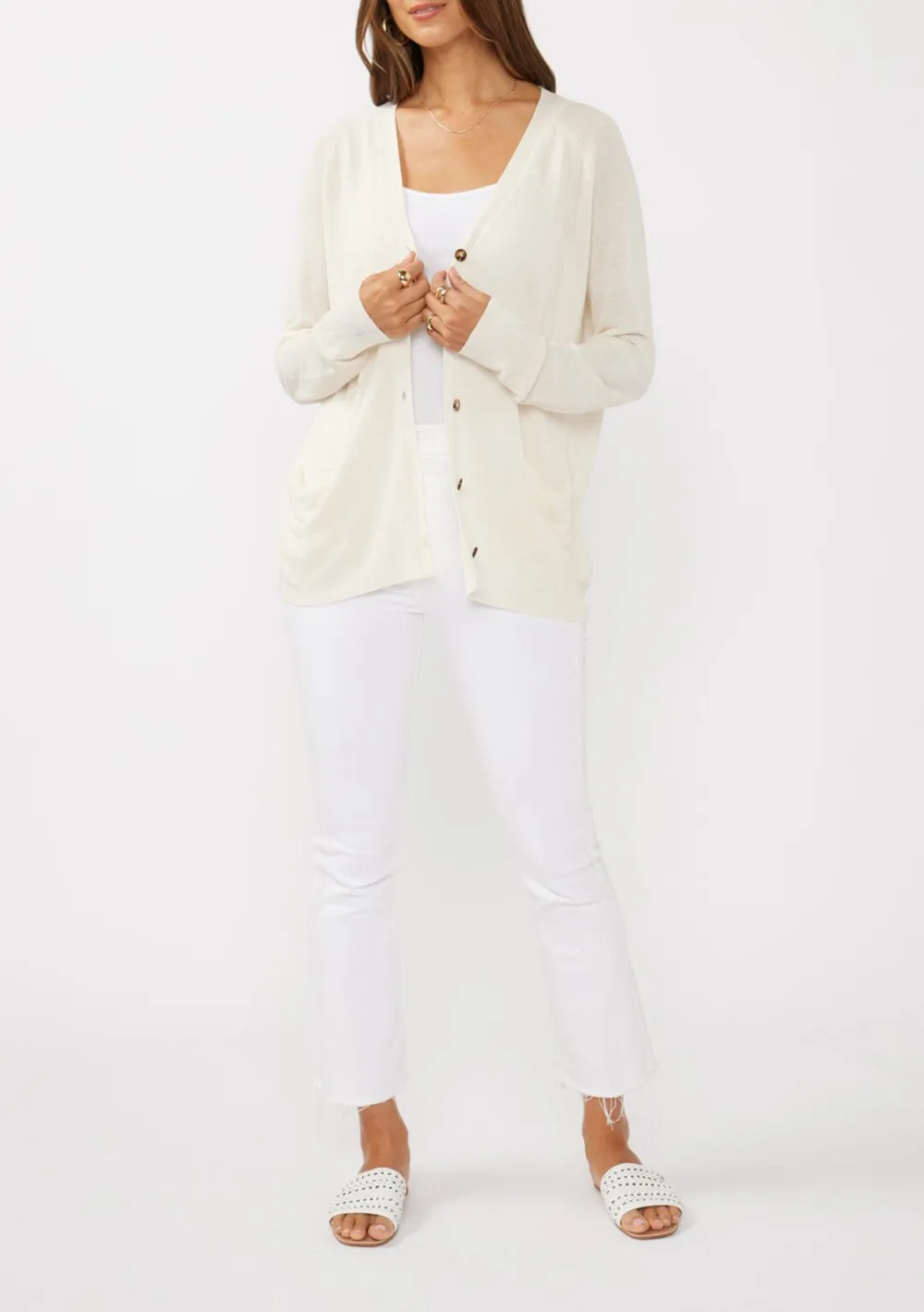 Buton Up V-Neck Cardigan with Pockets