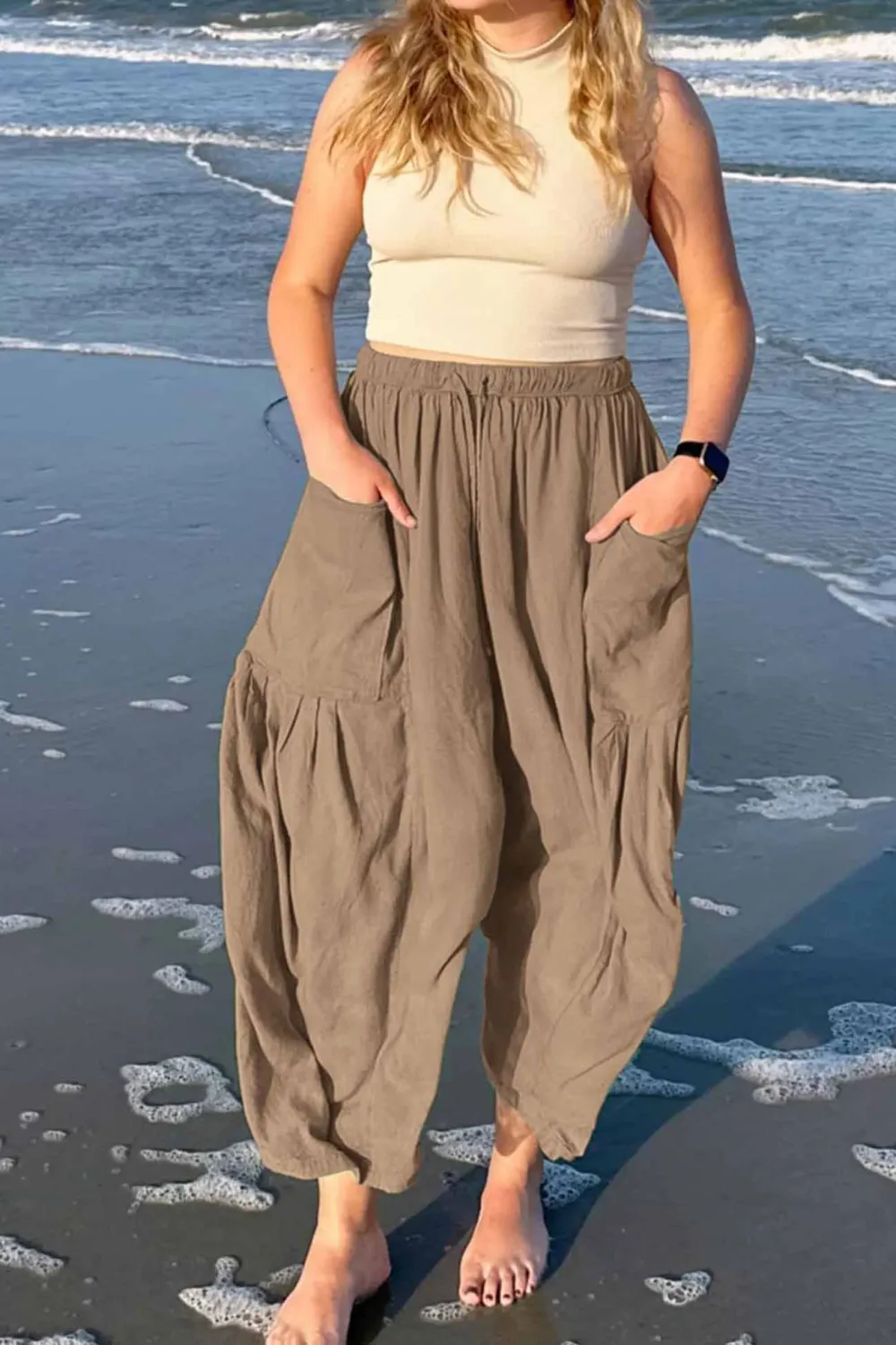 Drawstring Pocket Wide Leg Pants