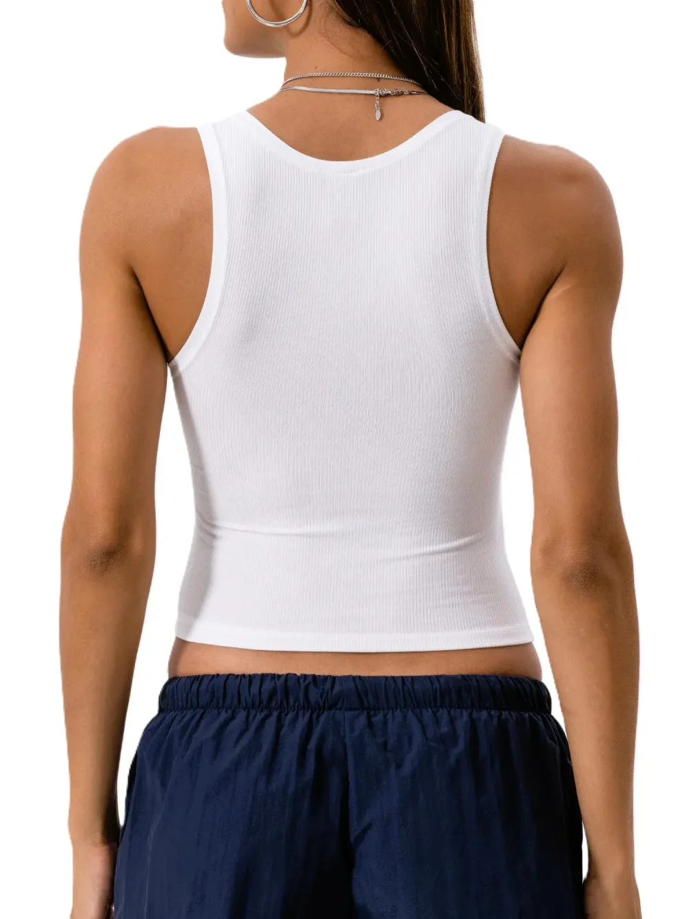 Women Rib Tank Top Padded Workout Top Square Neck Crop Tank