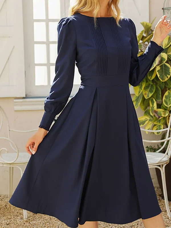 ROUND NECK LONG PUFF SLEEVE DRESS