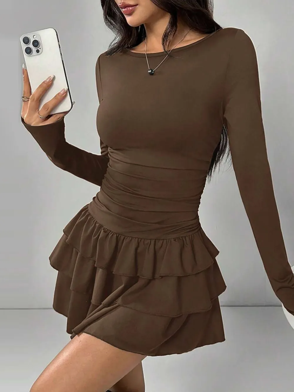 Ruffle Long Sleeve Mini Dress