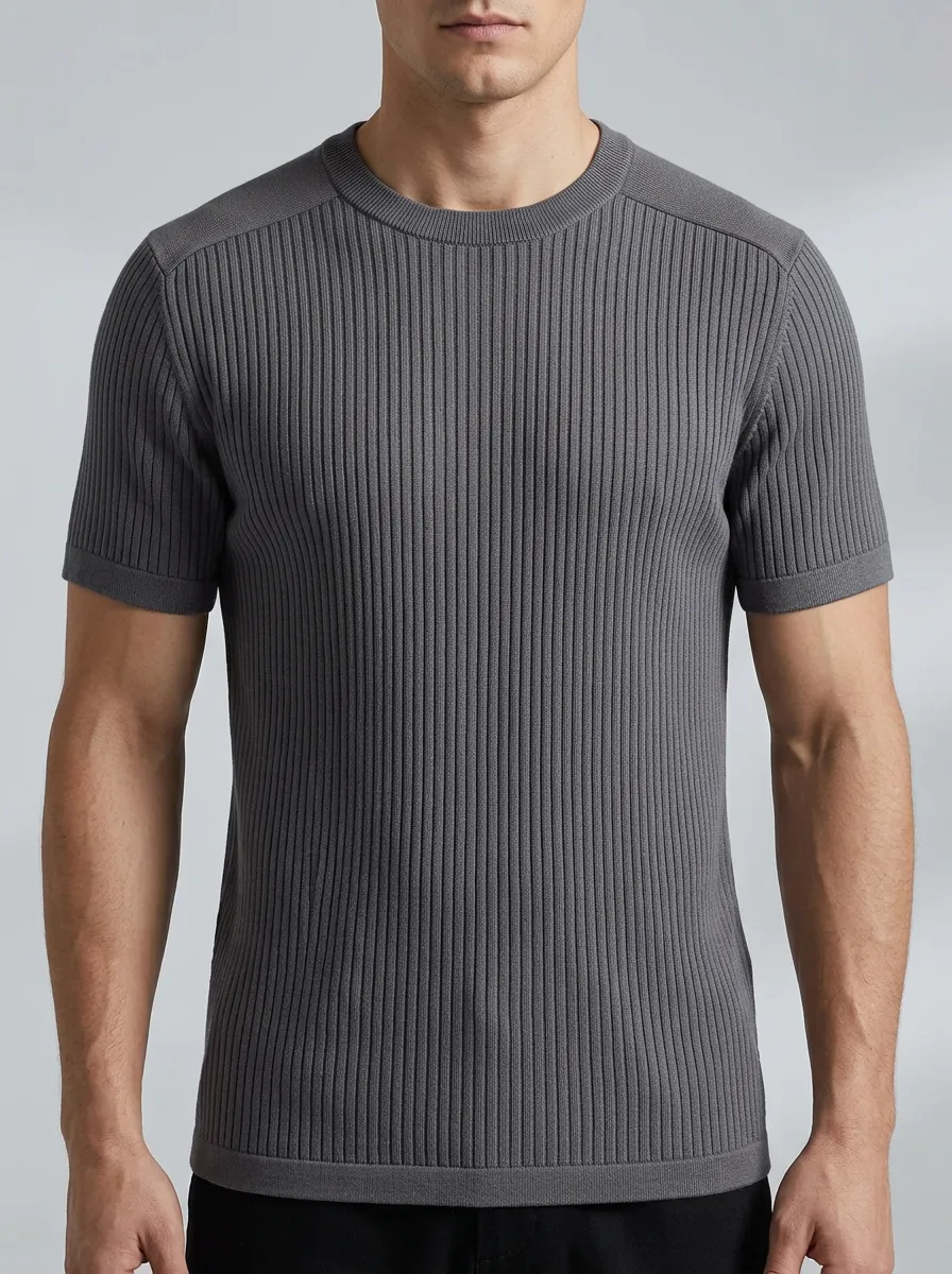 Refined Classic-Look Men's Knit Crew-Neck T-Shirt