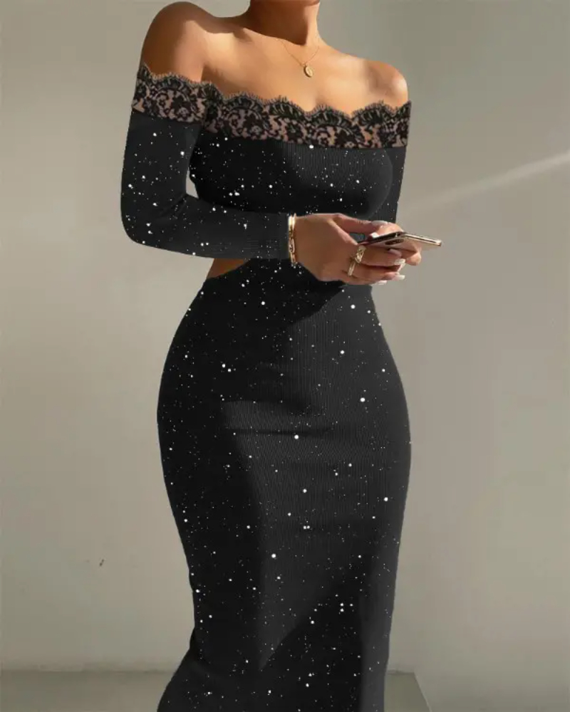 Lace Off Shoulder Cutout Bodycon Dress