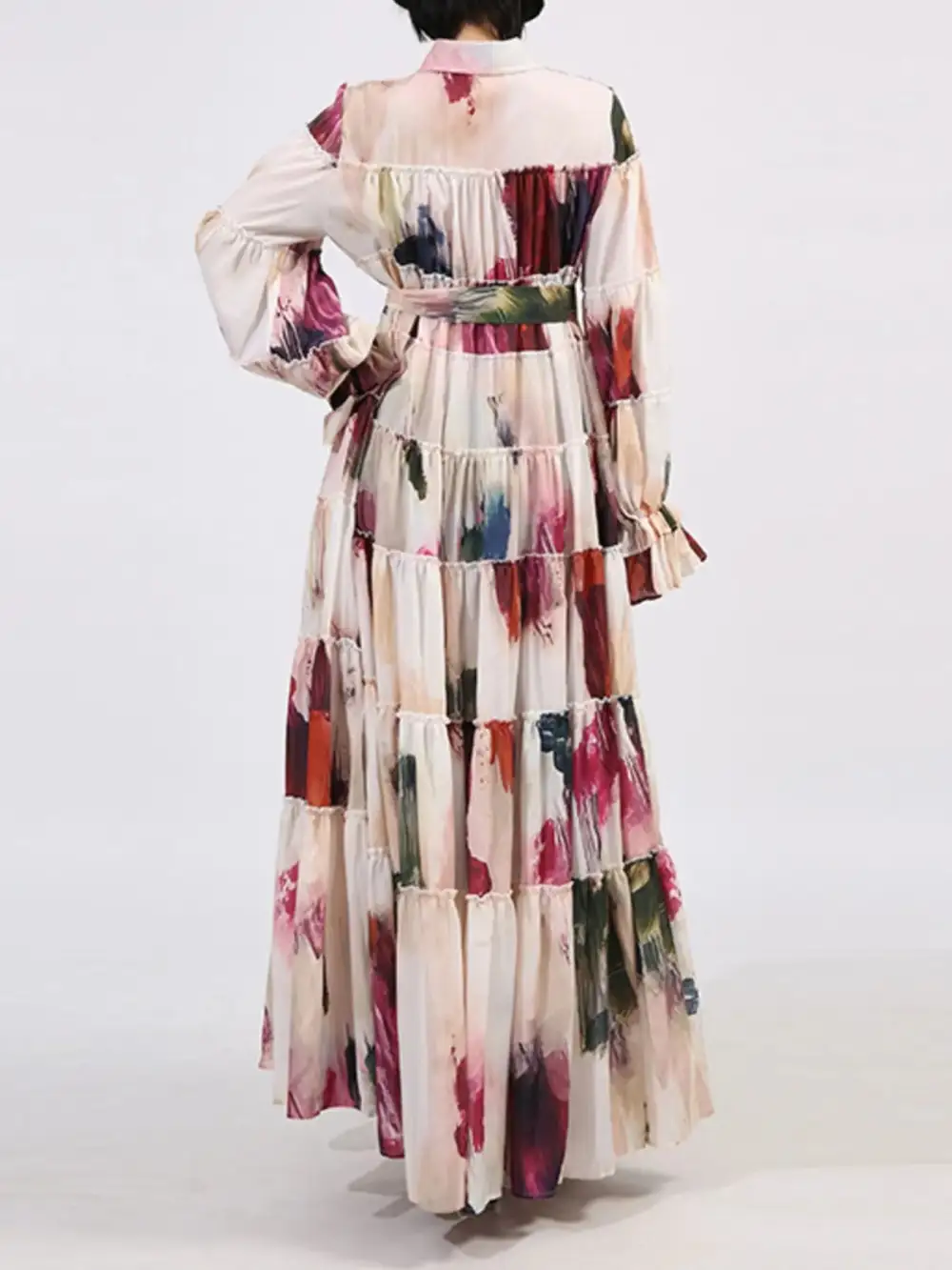 Tie Waist Tiered Maxi Dress