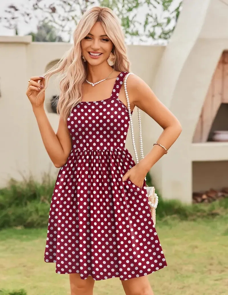 Women's Summer Dress Floral Square Neck Sleeveless Casual Dress