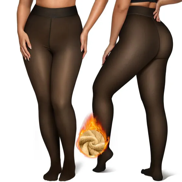 Women Fleece Lined Leggings Sheer Fake Translucent Pantyhose Thermal High Waisted Footed Opaque Tights