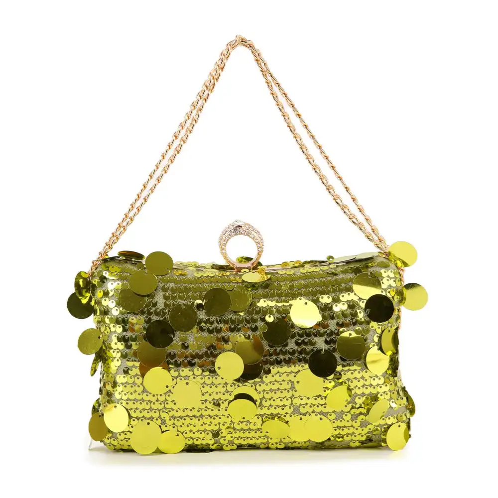Relaxed Detail Chain Accent Evening Clutch Bag
