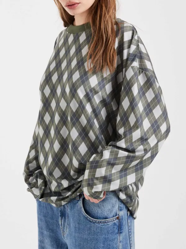 Argyle Oversized Long-Sleeve T-Shirt