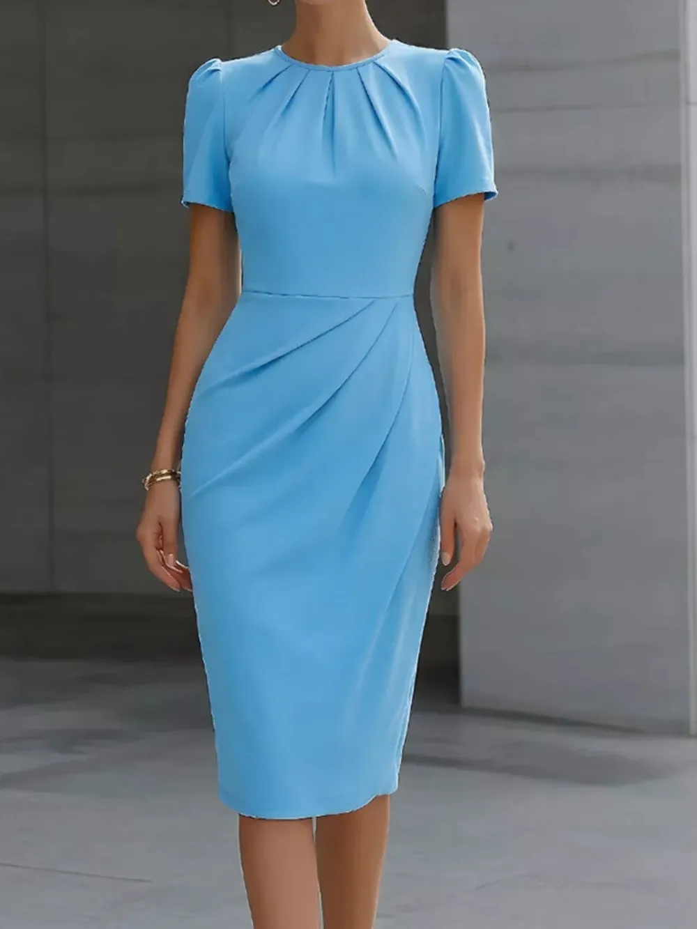 Ruched Short Sleeve Midi Dress