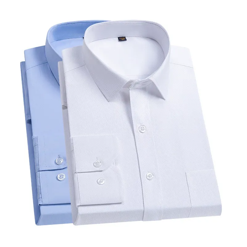 Men'S Long Sleeve Business Solid Color Cotton Breathable Shirt
