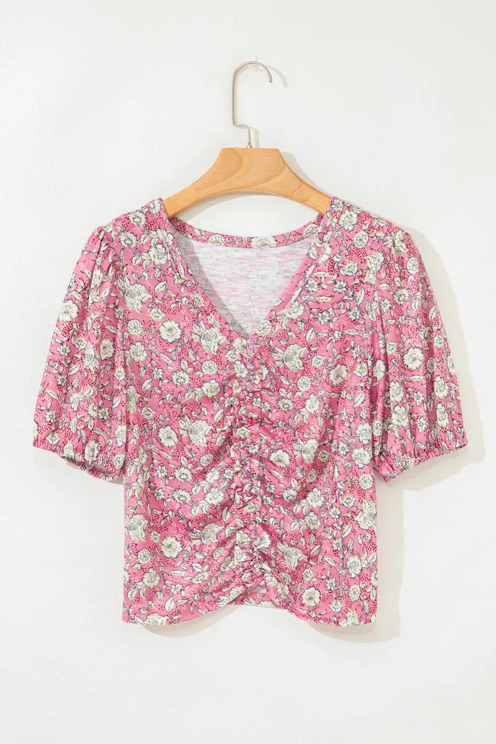 Floral V-Neck Puff Sleeve Blouse