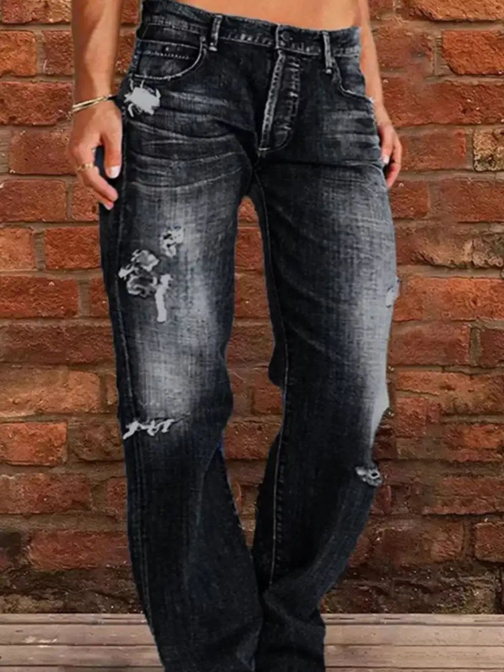 Balanced Raw Hem Distressed Denim Jeans