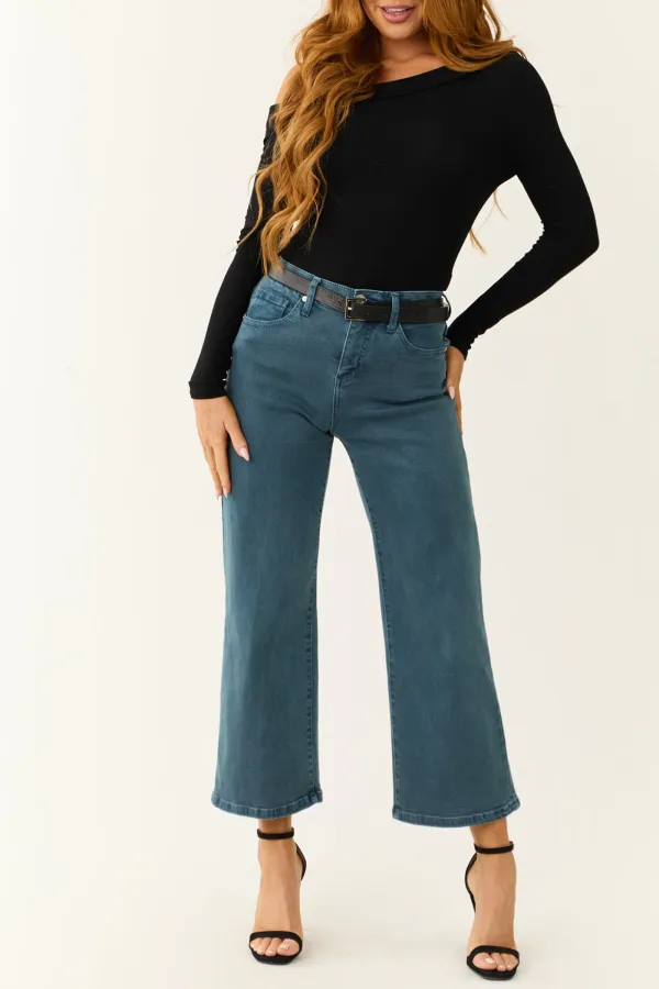 Mid - Wash Wide Leg Crop Jeans