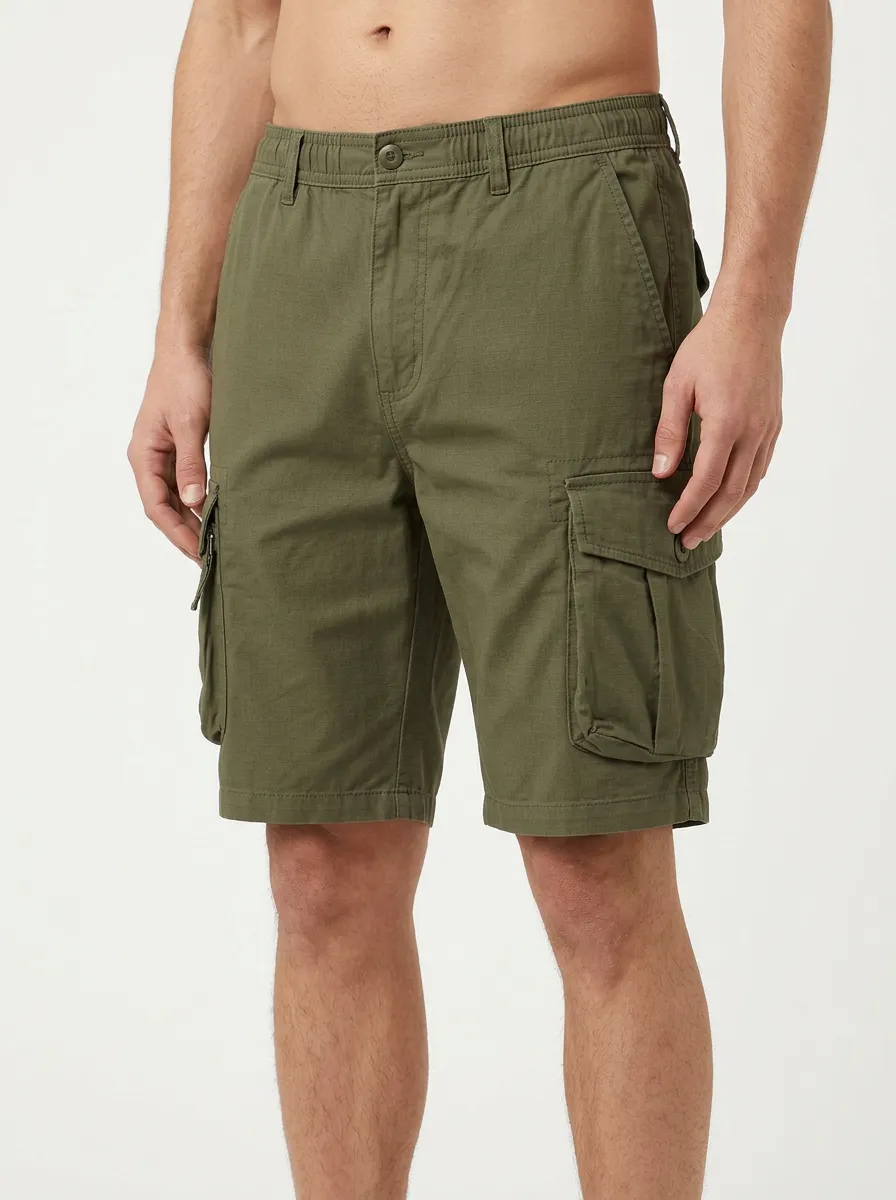 Men's Olive Green Multi-Pocket Tactical Cargo Shorts