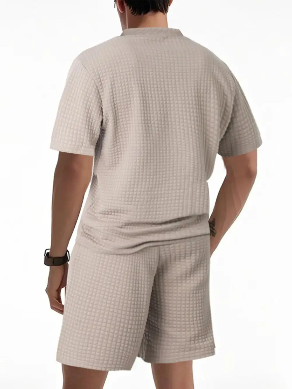Textured Round Neck Top and Shorts Set