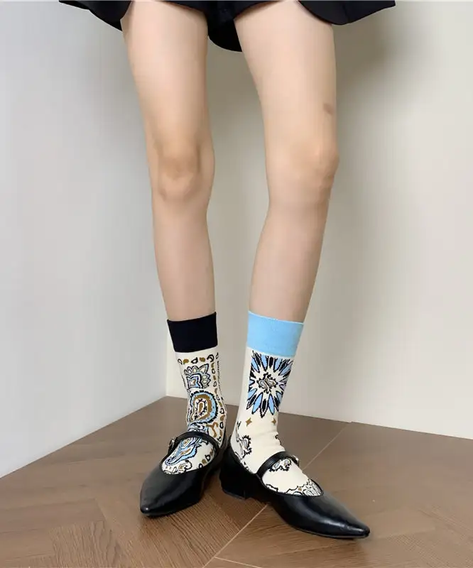 Unique Asymmetric Jacquard Cotton Crew Socks
