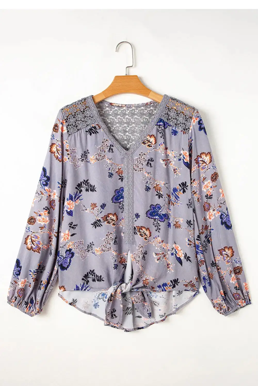Floral Lace Trim Tie Detail Blouse