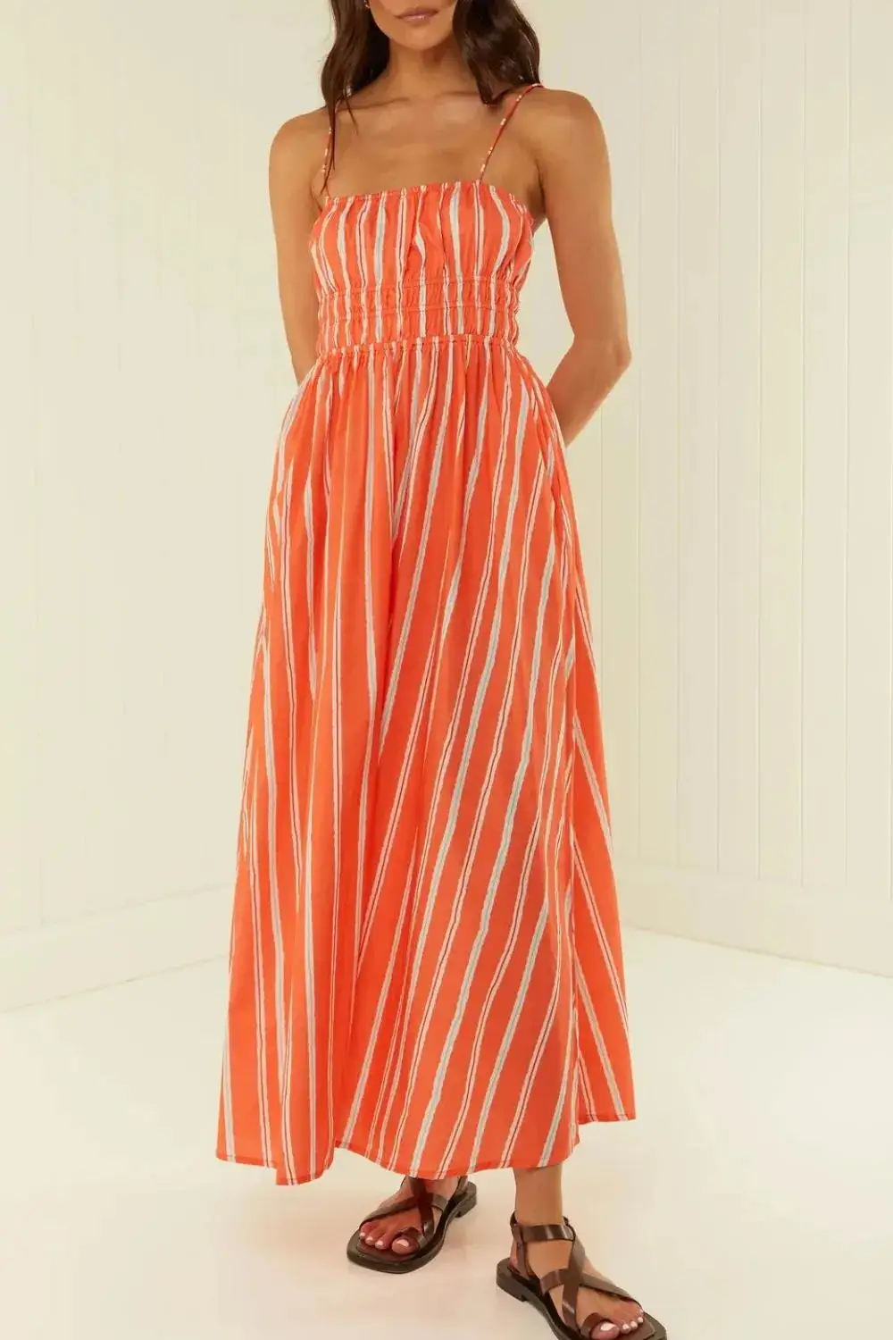 Cami Square-Neck Striped Casual Dress