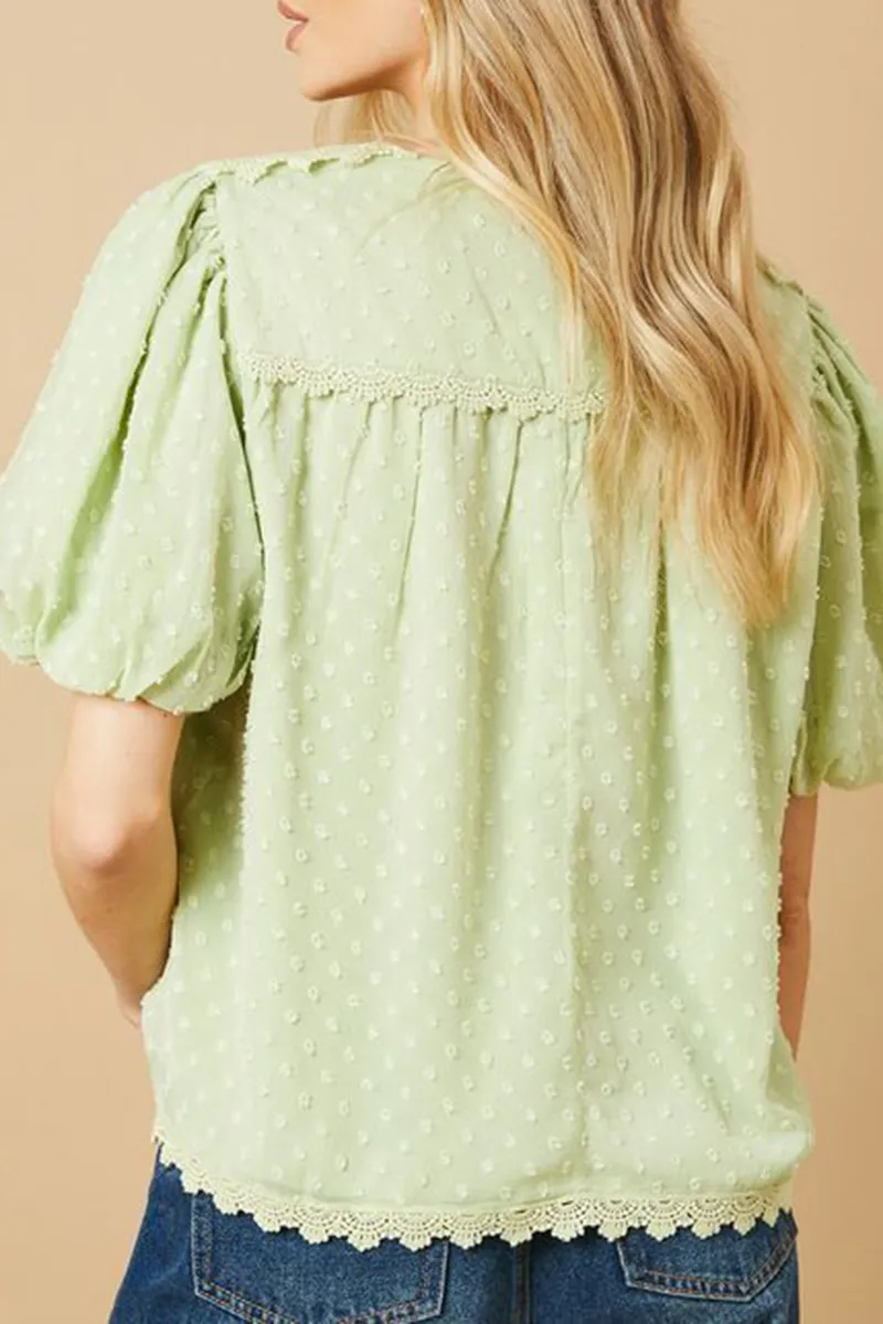 Casual Style Crew Neck Puff Sleeve Blouse