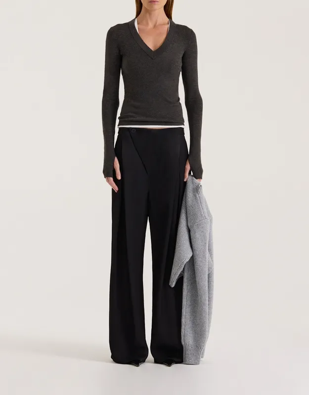 Graphite V-Neck Thumbhole Knit Top