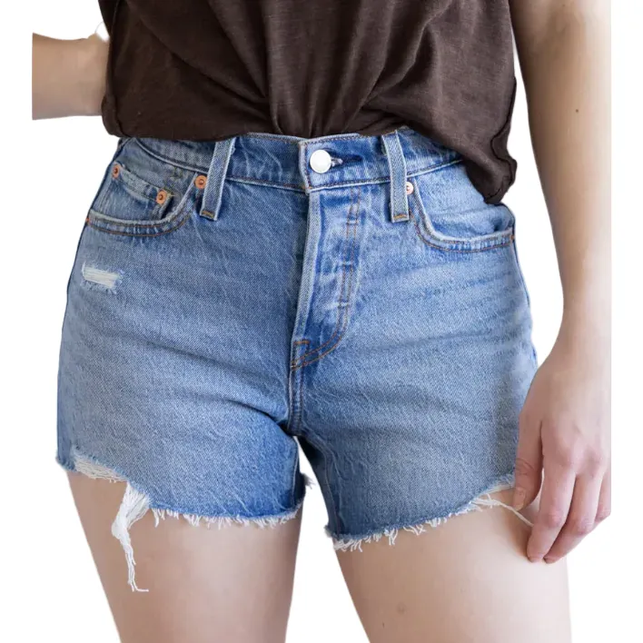 Denim Distressed Mid Rise Shorts