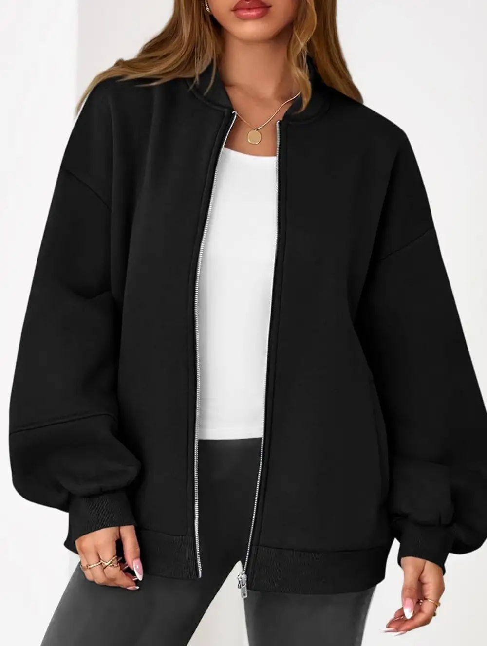 Textured Detail Zip-Up Sweatshirt Jacket