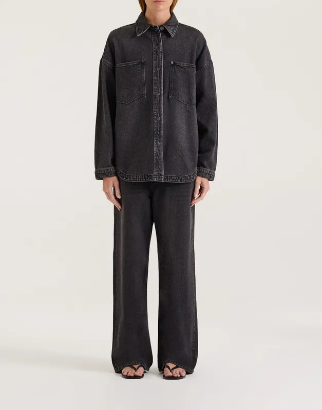 Black Wash Oversized Denim Shirts