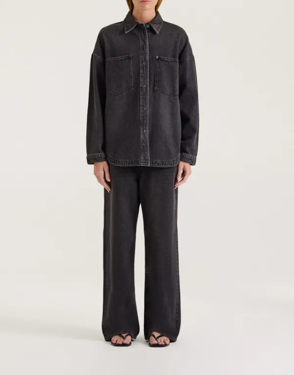 Black Wash Oversized Denim Shirts