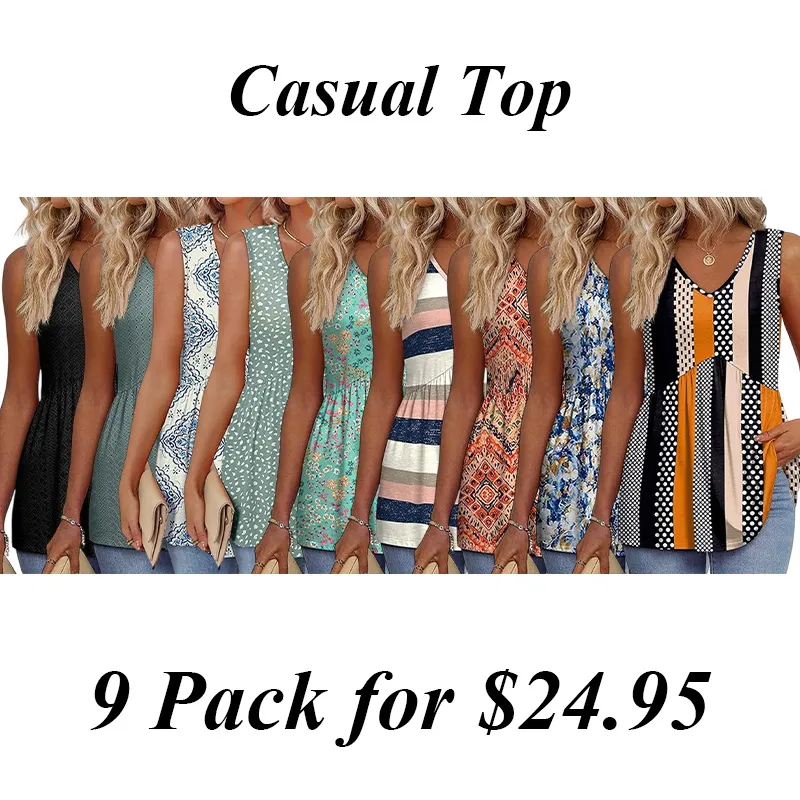 9PACK Womens Tank Tops 2025 Flowy Peplum Tops For Women Dressy Sleeveless V Neck Babydoll Tank Tops