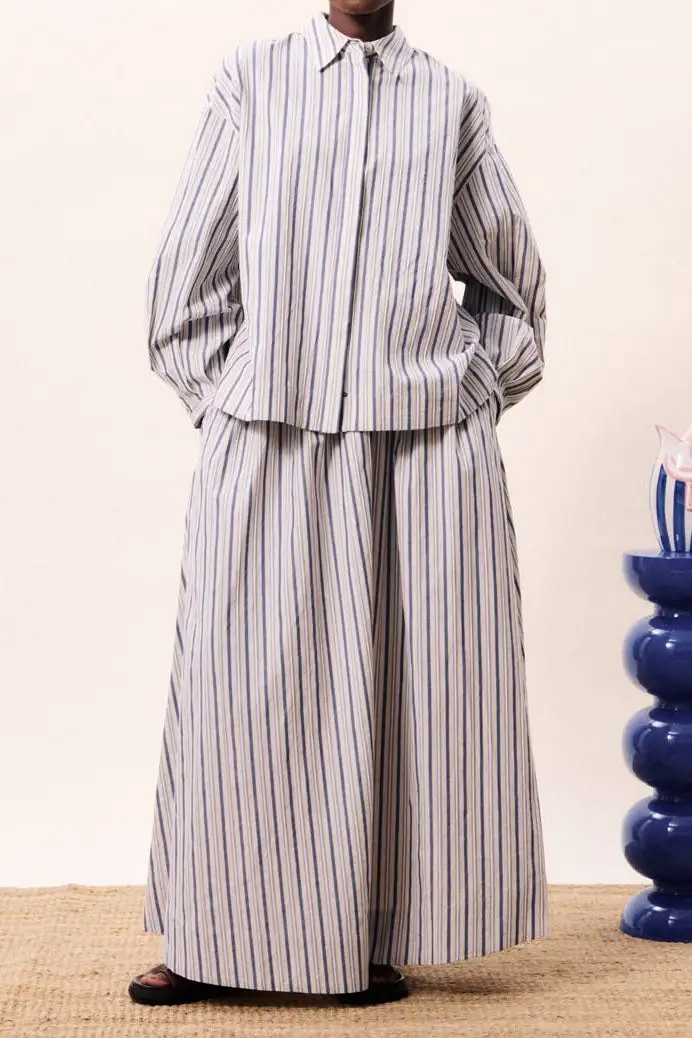 Striped Button Front Collared Oversized Shirt