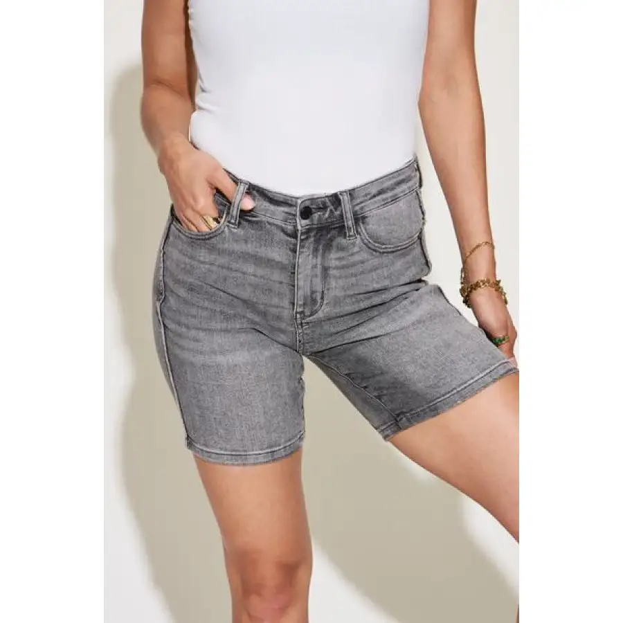 Full Size High Waist Washed Denim Shorts